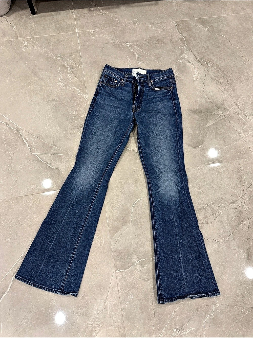 Mother The Weekender Fray Flare Jeans in Blue Waist 26